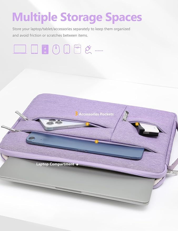 HYZUO 13 Inch Laptop Case Sleeve Bag for MacBook Air 13 M5 A3449 M4 M3 M2 M1 2026-2018, 13" MacBook Neo 2026 A3404, MacBook Pro 13 M2 M1 2026-2016, iPad Air/Pro 13, Surface Pro, XPS 13, Lilac Purple