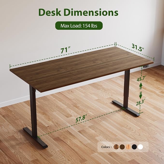 Agilestic Electric Standing Desk, 71 x 31.5 Inches Height Adjustable Desk, Sit Stand up for Work Office Home, Ergonomic Rising Computer Table with Memory Preset, Dark Walnut