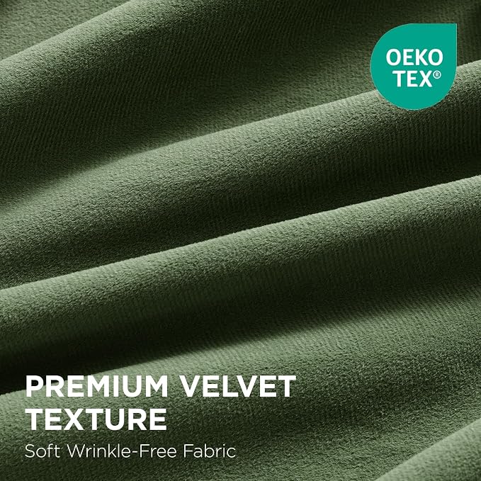 Joydeco Olive Green 100% Blackout Curtains 84 Inch 2 Panels, Luxury Thermal Green Velvet Curtains for Bedroom Living Room, Soundproof Blackout Window Drapes, Rod Pocket & Back Tab (52W x 84L)
