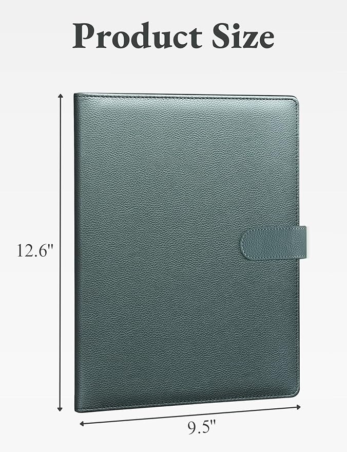 Mymazn Padfolio Portfolio Folder, Faux Leather Interview Resume Folder with Document Organizer & Business Card Holder, Letter-Sized Notepad Legal Pad Holder for Men Women (Grey Green)