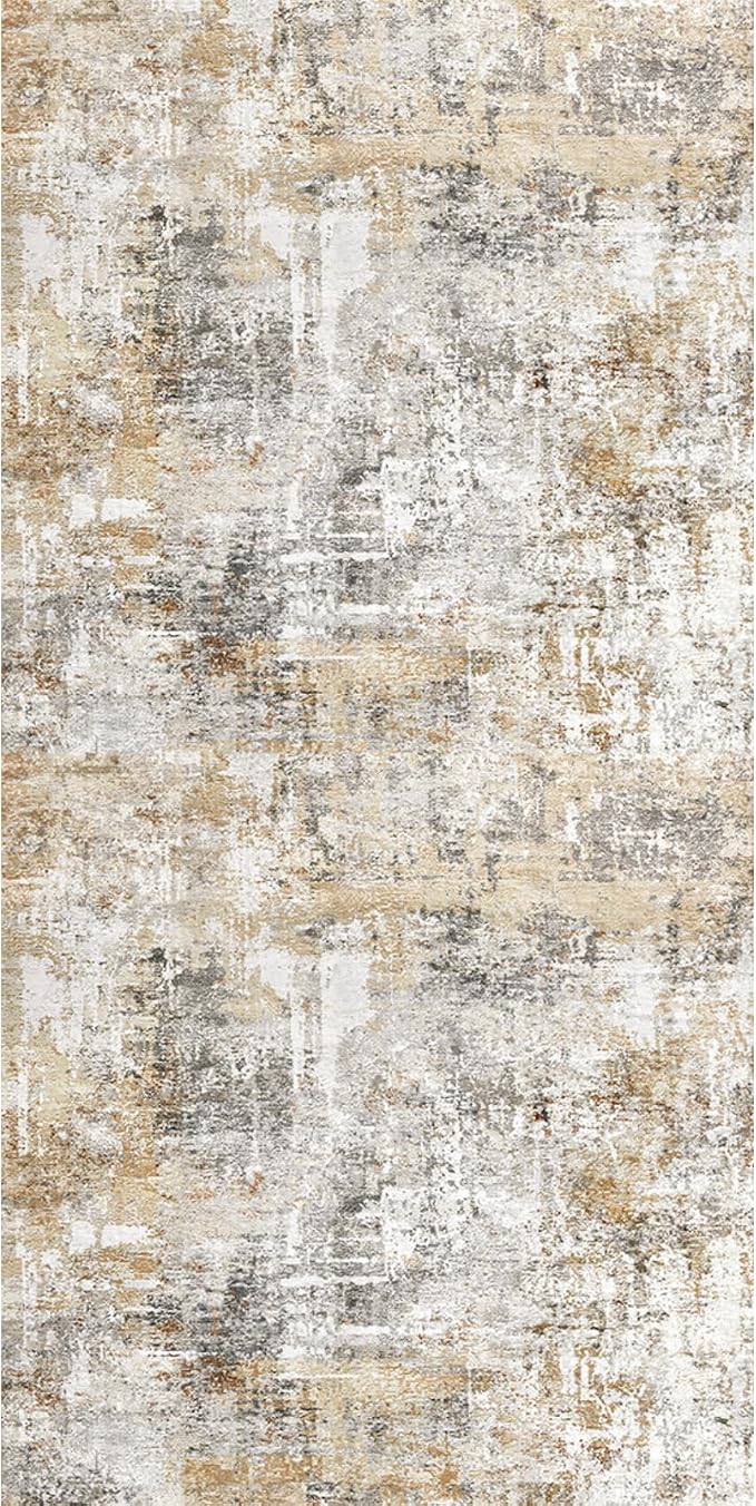Rug Runners for Hallways Non Slip - 3X10 Washable Kitchen Runner Rug with Rubber Backing | Modern Abstract Wide Floor Carpet Runner for Indoor Entryway, Bedroom, Living Room (Gold Grey)