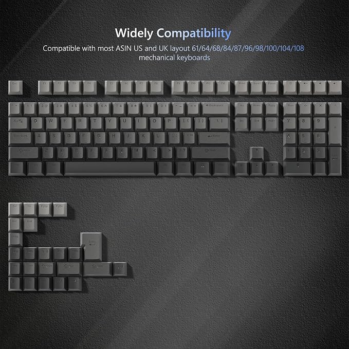 Womier Shine Through PBT Keycaps 60 75 100 Percent Cherry Profile, Custom Key Cap Doubleshot Keycaps Set, Universal Compatiability for Cherry Gateron MX Switches Keyboard, Gradient Gray