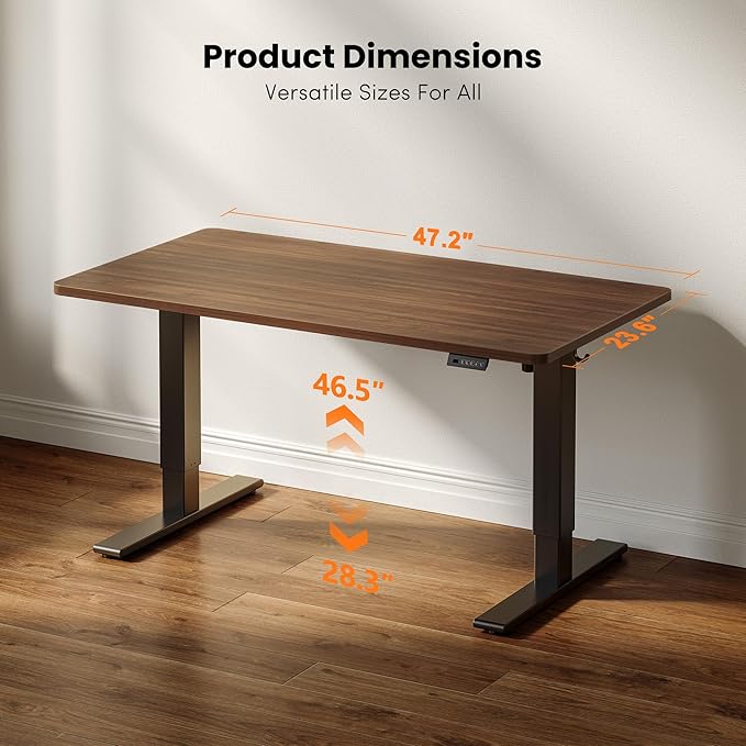 CubiCubi One-Piece Standing Desk, 48 x 24 Electric Height Adjustable Computer Desk, Sit Stand up Home Office Workstations with Whole-Piece Desktop, Black Walnut
