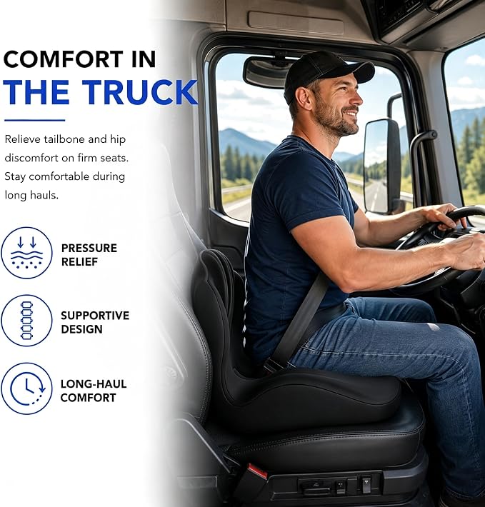 Non-Slip Ergonomic Seat Cushion for Office Chair, High-Density Memory Foam Desk Chair Cushions with Lumbar Support & Tailbone Pain Relief, Breathable Two-Tone Butt Pillow for Car, Gaming Chair - Black