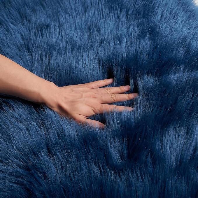 EasyJoy Ultra Soft Fluffy Shaggy Area Rug Faux Fur Rug Chair Cover Seat Pad Fuzzy Area Rug for Bedroom Floor Sofa Living Room (2 x 4 ft Sheepskin, Dark Blue)