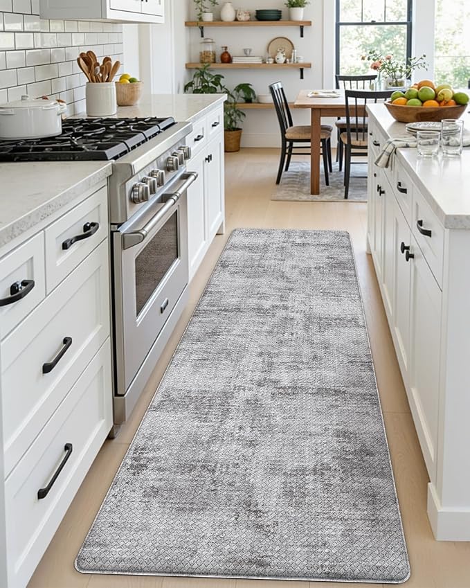 DEXI Kitchen Mats Cushioned Anti Fatigue, 23x59 Floor Padded Runner Rug Non Slip, Waterproof Standing Comfort Memory Foam for Front Sink Laundry, Dark Grey