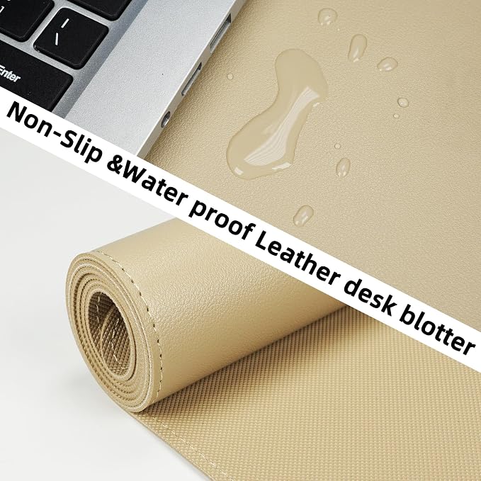AFIING Apricot Desk Pad 31.5" x 12", Leather Desk Mat | Waterproof PU Leather, Non-Slip Rubber Base, Modern Desk Decor, Office & Home