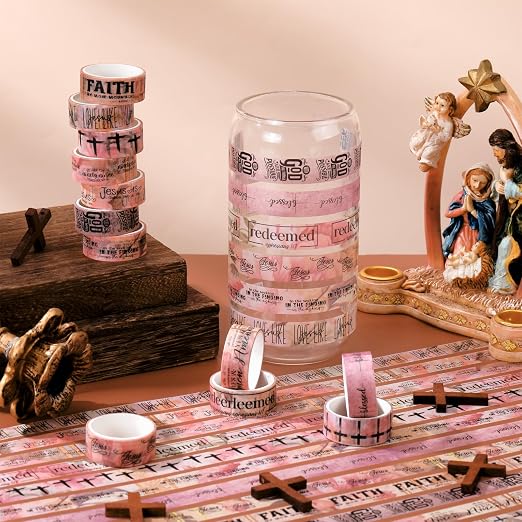 24 Rolls Back to School Christian Washi Tape Gifts Bulk Graduation VBS Religious Scripture Pink Bible Verse Washi Tape for Bible Journaling Crafting Students BibleStudy Stationery