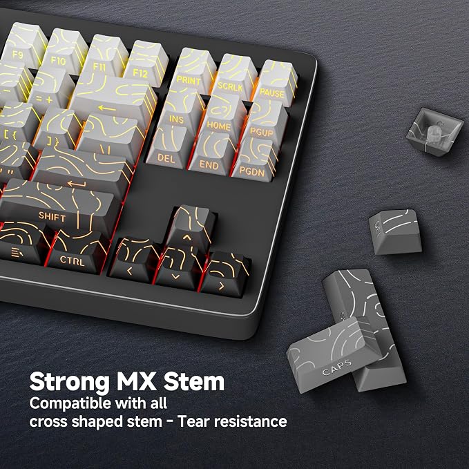 133 Aesthetic Topographic PBT Keycaps, No Tearing, Never Fade & Non-Slip, Modern RGB Backlit Gray-to-Black Gradient Keycaps for Mechanical Keyboard - Ergonomic (Doubleshot, Fit for All MX Layout)