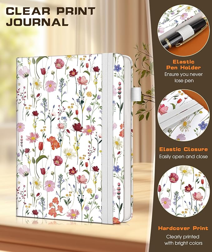 Lined Journal Notebook for Women Men, 256 Numbered Pages Hardcover Notebooks for Work, A5 Journaling Notebooks, College Ruled Journals for Writing Business School 5.75" x 8.38" Wildflower Garden