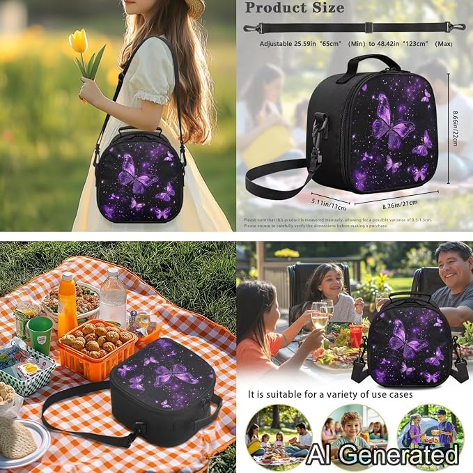 Ystardream Retro Butterfly Book Bags for Girls Backpack with Lunch Box Pencil Case Water Bottle Sleeve 4 in 1 for Girls Teens 14 Inch Laptop Bookbag Kindergarten Elementary Schoolbag with Front Pocket