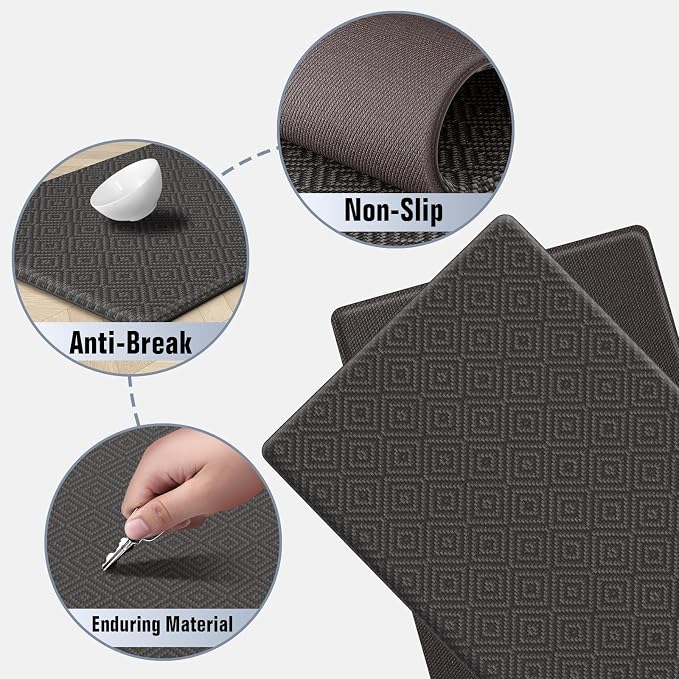 Mattitude Kitchen Mat 2PCS Kitchen Rugs Cushioned Anti-Fatigue Rug Waterproof Standing Desk Mat Kitchen Mats for Floor Kitchen Rug Set for Kitchen, Sink, Office 17.3"×30"+17.3"×47"-0.47inch Dark Grey