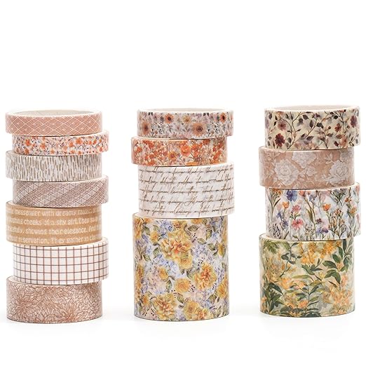 Floral Washi Tape Set - 15 Rolls Blossom Arts Adhesive Tapes Flowers Garden Decorative Masking Tape Sets for Craft, Kids, Scrapbook, DIY, Gift Wrapping (2-Sunflower Meadow)