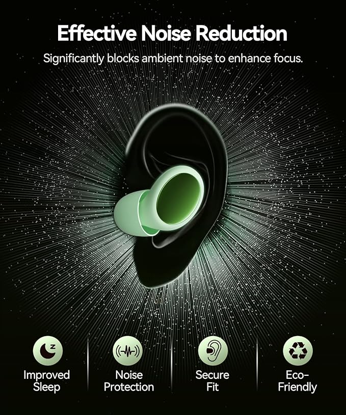 Ear Plugs for Sleeping 45dB Noise Cancelling Ear Plugs for Noise Reduction & Snoring, Concerts, Earplugs for Sleep,Sider Sleepers Airplane, Silicone Earplugs Reusable Concert Ear Plug+8Tip Avocado