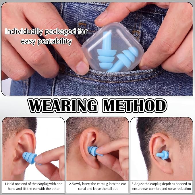 24 Pair Light Blue Ear Plugs Bulk NRR 29dB Reusable Silicone With Plastic Cases - Soft Foam for Sleeping, Noise Cancelling, Concerts, Shooting, Swimming, Noise Reduction