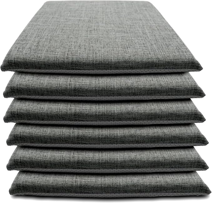 Lifup 6 Pack Chair Cushion Memory Foam Pads, Square Non-Slip Thick Dining Chair Cushions with Ties and Removable Cover for Home Office Restaurant Chair Pads Grey 2 15 x 14 Inch
