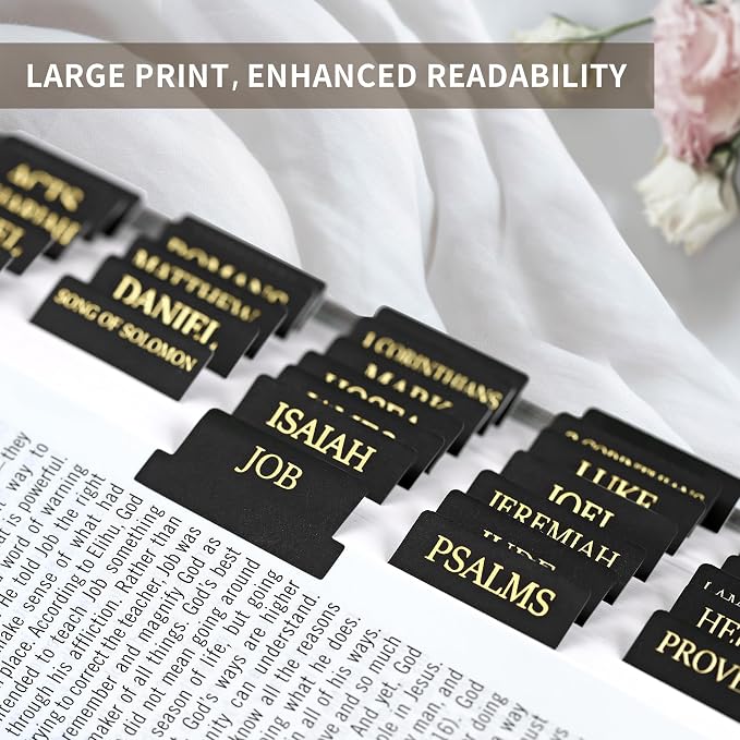 Bible Tabs for Women & Men, Bible Tabs for Study Bible, Large Print Bible Tabs for Easy Navigation, Bible Index Tabs, 66 Tabs Old & New Testament, Extra 9 Blank Tabs - Black