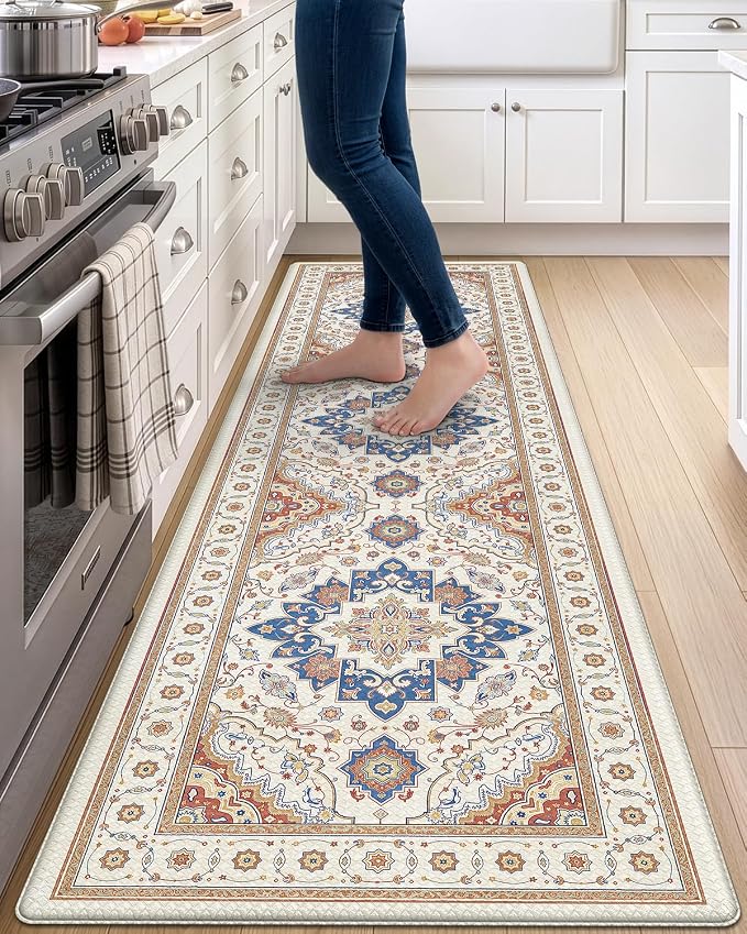DEXI Kitchen Mats for Floor Cushioned, 23x86 Extra Large Wide Runner Rug Non Slip, Waterproof Soft Comfort Standing Padded Anti Fatigue Decorative, Beige