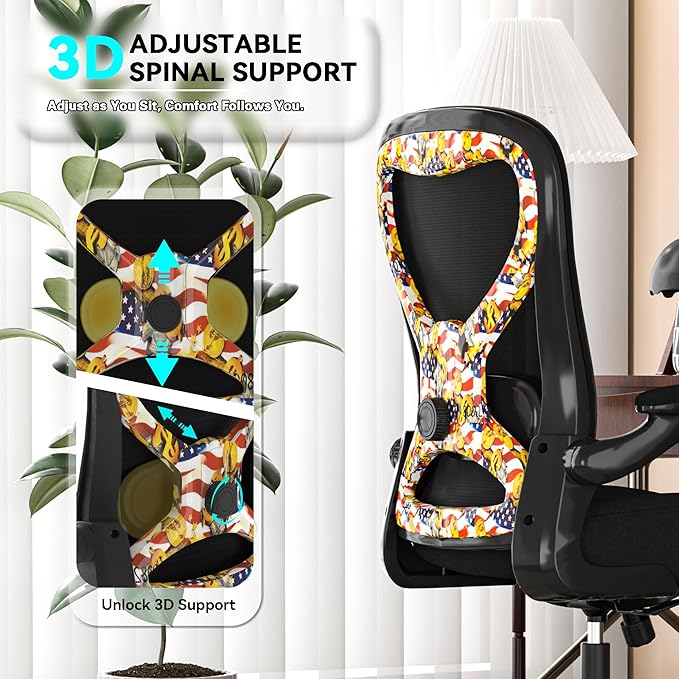 Office Desk Chair with Ergonomic Lumbar Support, Extra-Thick Seat Cushion, Flip-up Arms, Breathable Mesh Back, Computer Task Chair for Home Office