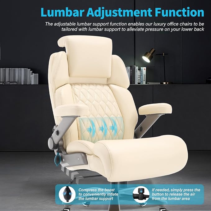 Big and Tall Office Chair 700lbs, Ergonomic High Back Computer Desk Chair | Adjustable Headrest&Lumbar Support, 3D Flip Arms, Large Wheels, Heavy Duty Metal Base, Thick Padded Wide Seat Executive Chair