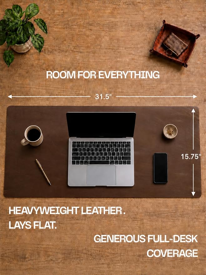 Genuine Leather Desk Pad, Office Desk Mat, Large Desk Blotter, Desk Protector, and Mouse Pad – 31.5" x 15.75" (1.8-2.0 mm) Luggage, Waterproof, Premium Quality for Desk Surface Protection and Comfort