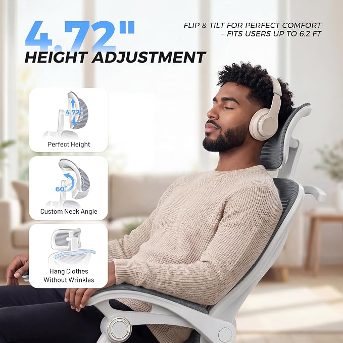 Ergonomic Office Chair with Footrest - Adjustable Lumbar Support & Headrest, 90-160° Reclining Mesh Back Computer Chair - Home Office/Gaming, 350lbs Capacity