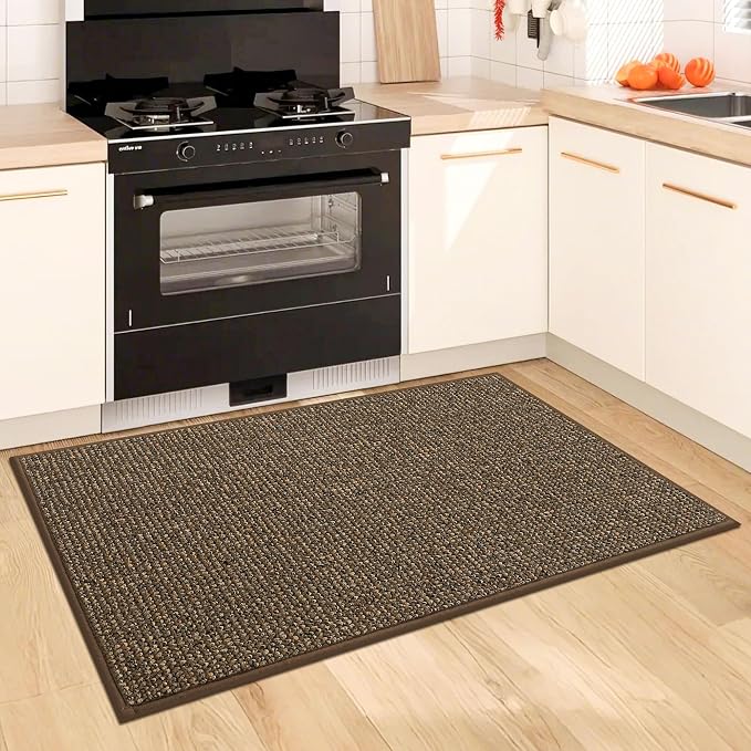BEQHAUSE Kitchen Rugs and Mats 2PCS, Non-Slip Kitchen Mats for Floor, Absorbent and Stain Resistant Kitchen Runner, Machine Washable Rugs for Kitchen, Laundry & Sink, 24"x36"+24"x60", Brown