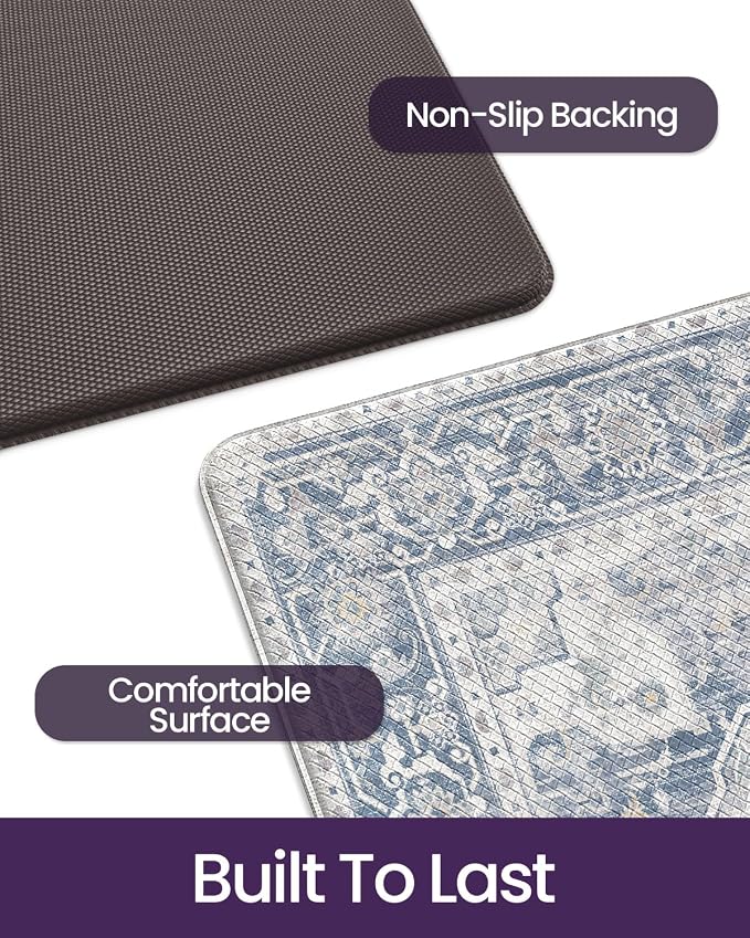 DEXI Kitchen Floor Mats Cushioned Anti Fatigue Runner Rug, 23x59 Blue Grey | Waterproof,Soft and comfrt memory Foam,Easy Care,Vintage Style,Front Sink Laundry Office