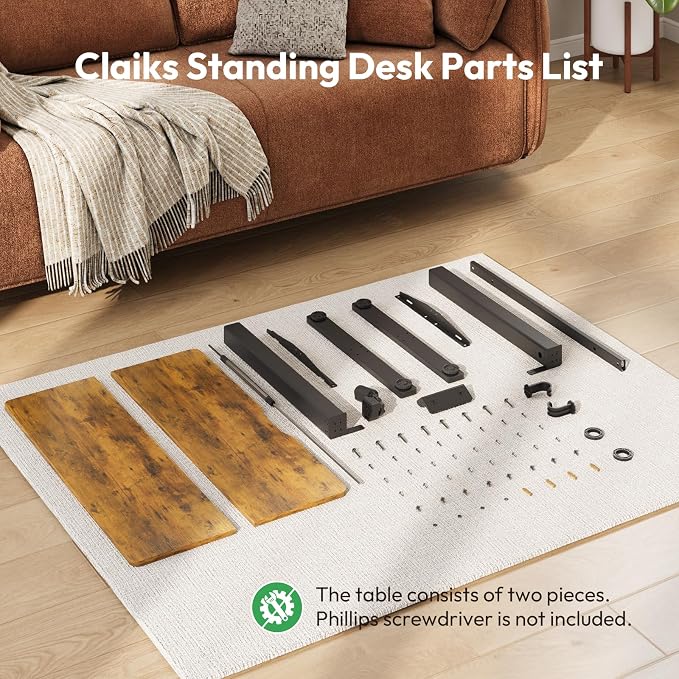 35 x 24 Inch Height Adjustable Standing Desk, 3 Presets, Brown | 35 x 24 in Desktop, 28.3–46.5 in Height, 2+3 Controls, ≤45 dB, 154 lb Capacity, 2 Hooks