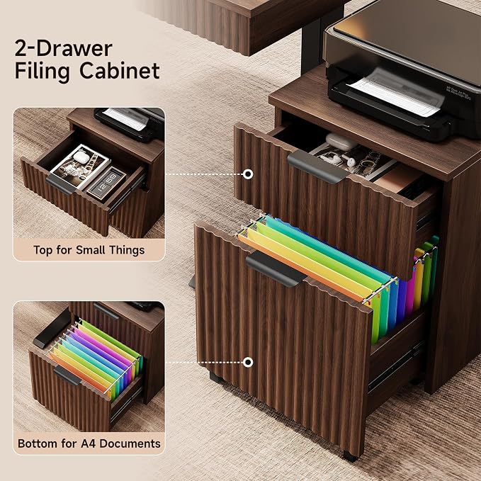 55" Electric Standing Desk with File Cabinet,Height Adjustable Desk,Walnut | Standing Desk with Drawers, Roilling Filing Cabinet, File Cabinet with Drawers, Adjustable Desk for Home Office, Work, Study