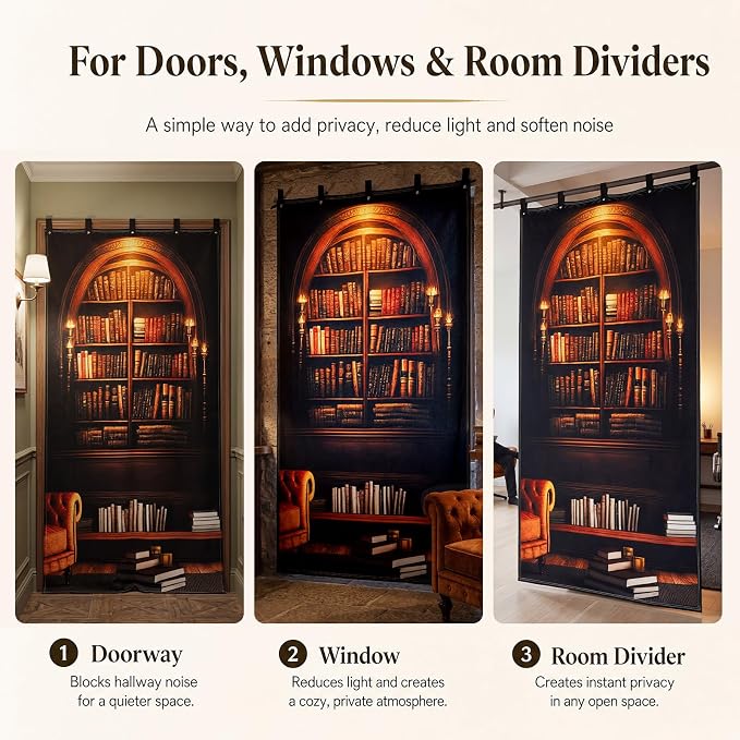 Tegeme Vintage Sound Dampening Blanket, Soundproof Curtain 80 x 48 Inch, Decorative Soundproof Blanket with Grommets for Windows, Doors, Studio Corners, Music Recording, Retro Bookshelf Printed
