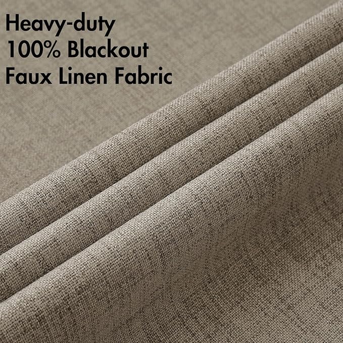MIULEE 100% Blackout Linen Textured Curtains for Bedroom Solid Thermal Insulated Faux Linen Grommet Room Darkening Curtains & Drapes Luxury Decor for Living Room 52 x 72 Inch (2 Panels)