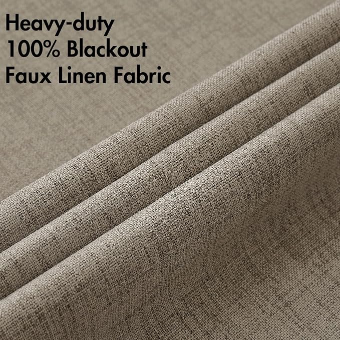 MIULEE 100% Blackout Linen Textured Curtains for Bedroom Solid Thermal Insulated Faux Linen Grommet Room Darkening Curtains & Drapes Luxury Decor for Living Room 52 x 90 Inch (2 Panels)
