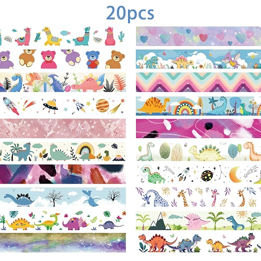 Cute Decorative Tape Set 20 Rolls Colorful Animal Washi Tape Aesthetic DIY Art Masking Tape for Kids Craft Notebook Scrapbooking & Stamping Supplies