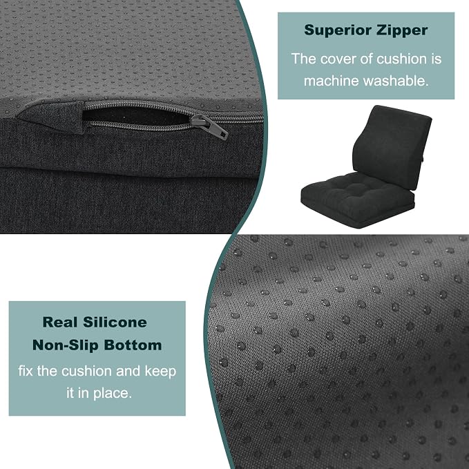 baibu Memory Foam Small Recliner Cushions with Lumbar Support Pillow Set, 18x16x4 Inch Dual-Layer Design Non-Slip Recliner Seat Cushion & Back Support Pillow for Reduce Hip & Lumbar Pain, Black