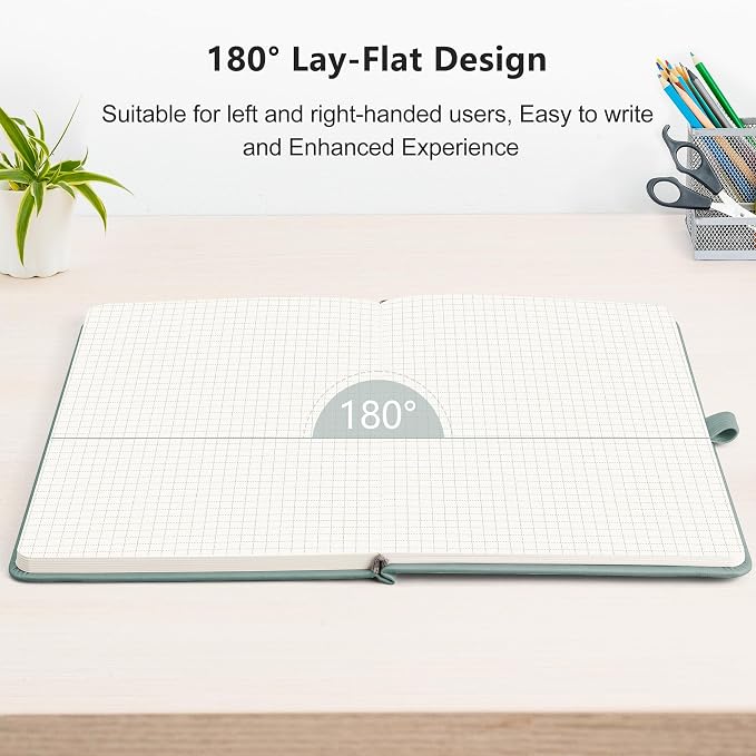 RETTACY Graph Grid Paper Notebook, 192 Pages, A5 Medium Size (5.7'' x 8.3''), 5 Squares per Inch, Leather Hardcover, 100 GSM Thick Paper, for School, Students, Math, Engineering (Blue-gray)