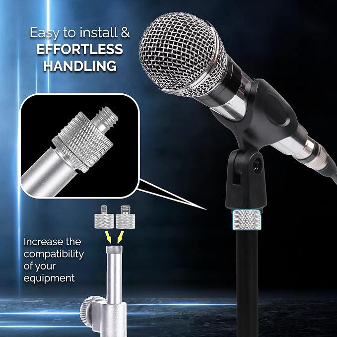 IXTECH Mic Stand Adapter Set - 8 Piece Metal Tripod Adapter Kit - 5/8 Female to 3/8 Male & 1/4 Female to 5/8 Male - ADP02A Silver