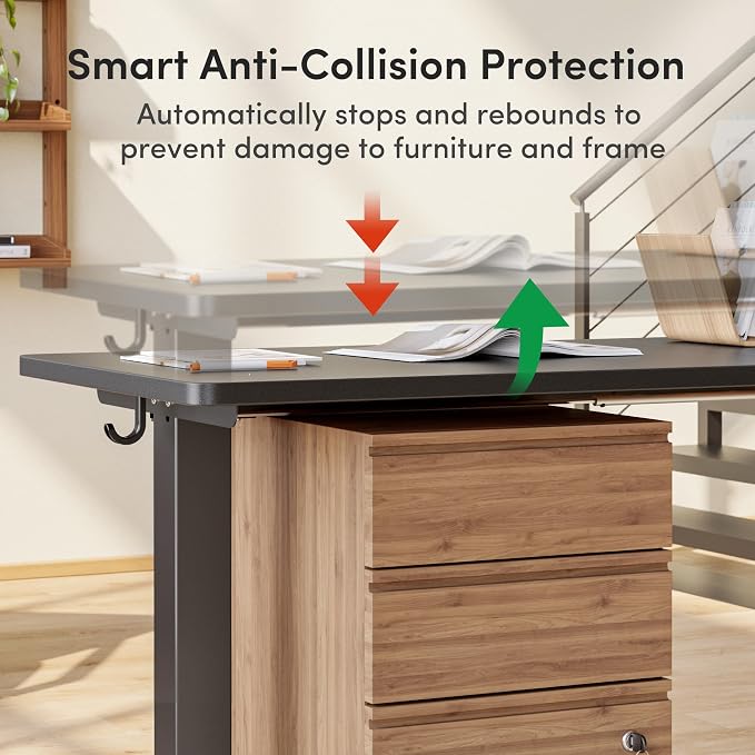FEZIBO 63" x 55" L-Shaped Standing Desk - Adjustable Corner Desk L Shape, L-Shaped Adjustable Desk with Splice Board, L Shape Standing Desk, Black