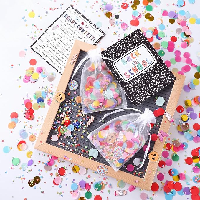 AmazingSpark 24 Sets Ready Confetti Back to School Supplies Magic Jitter Glitter with Poem Cards Organza Bags First Day of School Confetti Anxiety Relief Favor Gifts for Teachers(Composition Notebook)