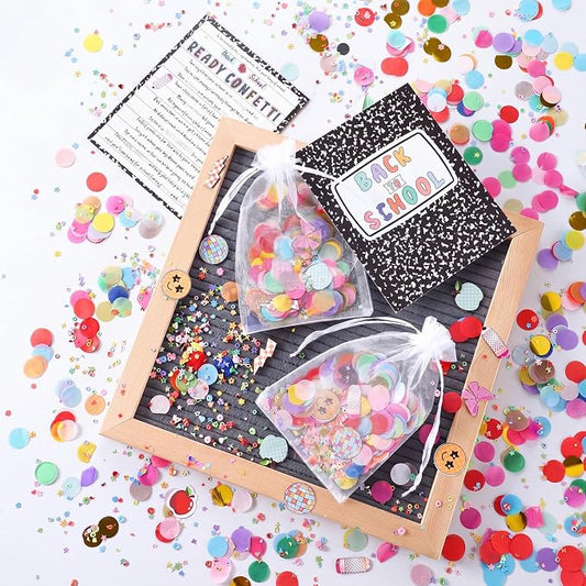 AmazingSpark 24 Sets Ready Confetti Back to School Supplies Magic Jitter Glitter with Poem Cards Organza Bags First Day of School Confetti Anxiety Relief Favor Gifts for Teachers(Composition Notebook)