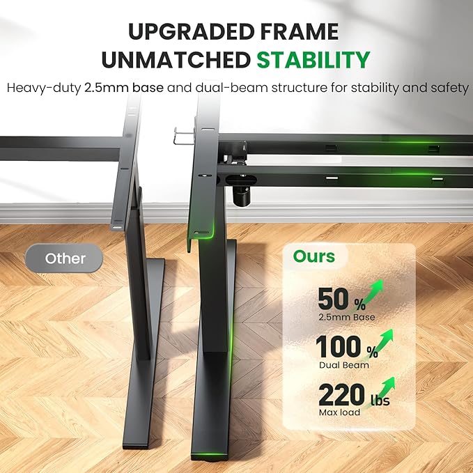 Electric Standing Desk Adjustable - 63x30 Inch Sit Stand Desk with 1 Inch Thick Tabletop, Double Beam Frame, 3 Memory Height Adjustment, Cable Management for Home Office