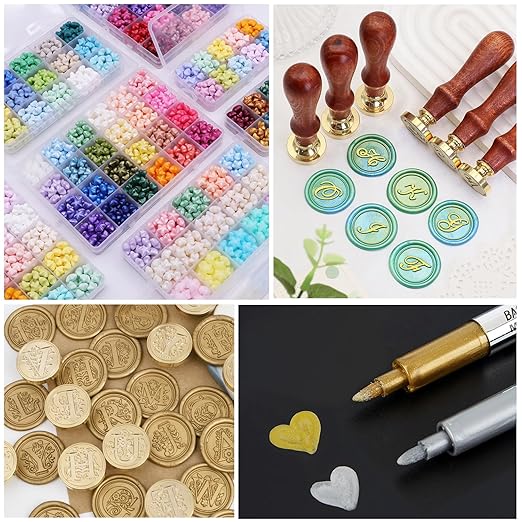 Letter Wax Seal Stamp Kits, 200pcs Assorted Beads and 2pcs Initial Alphabet S Wax Seal Kits for Wedding Invitations Gift Wraps Envelopes and Christmas Cards (Alphabet S Kit)