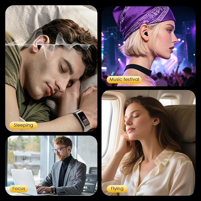 Ultra Soft Ear Plugs - 55dB (SNR) Noise Reduction Hearing Protection - Reusable Earplugs Flexible Comfortable Fit for Noise Sensitivity, Sleep, Work, Study, Airplane, Concerts & Festivals (Black)