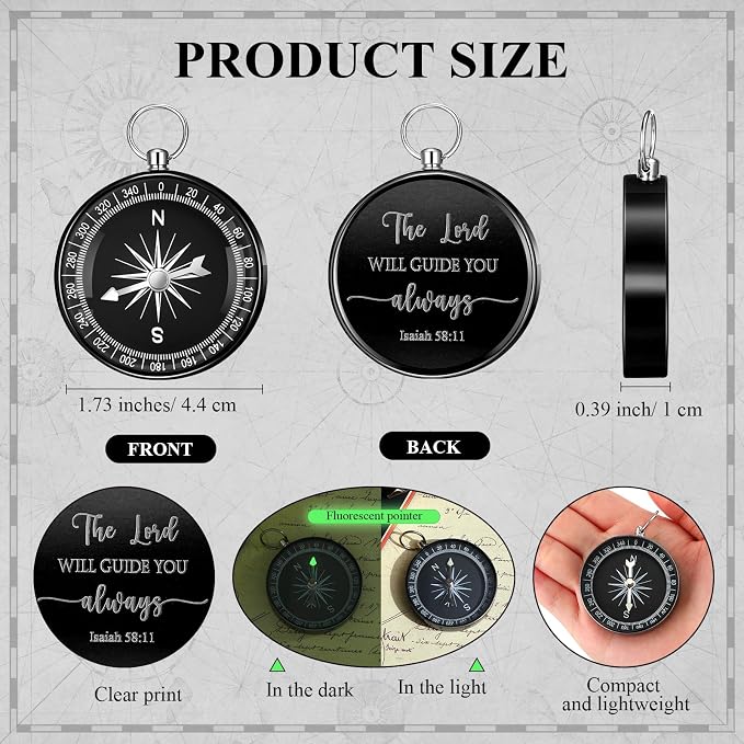 Fuyoooo 4 Pcs Baptism Gift Set for Men First Communion Gift Include Christian Journal Bible Notebook Engraved Compass and Religious Catholic Pen for Church Pastors