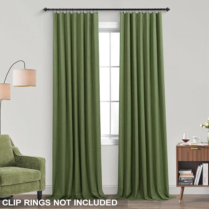 KOUFALL 92 Inch Blackout Curtains,Boho Olive Green Pleated Curtains for Bedroom Living Room 93 in Long 2 Panels Set