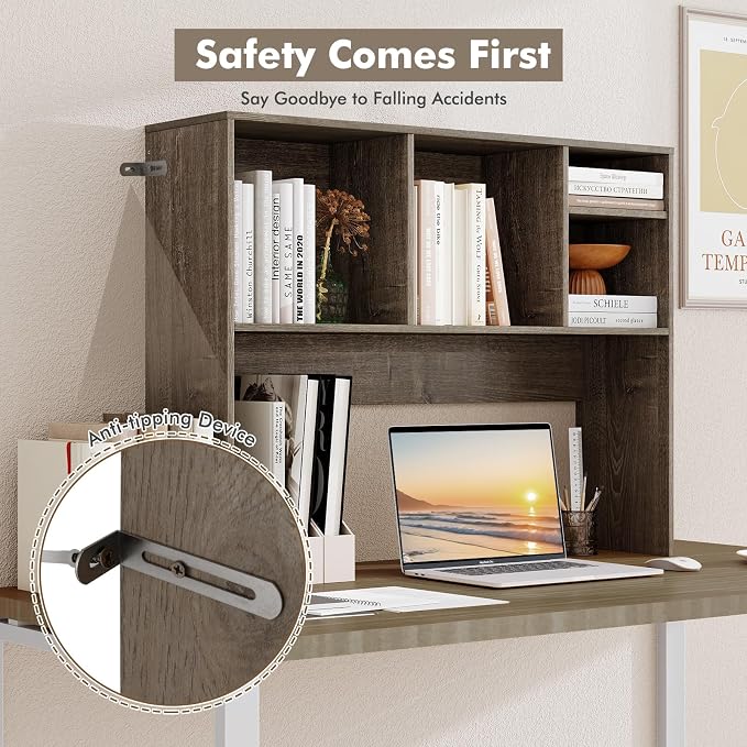 Tangkula Desktop Bookshelf, Countertop Storage Hutch with 4 Shelves for Computer Desk, Desktop 2-Tier Display Rack, Multipurpose Wood Desk Hutch Storage Organizer for Dorm Office Home