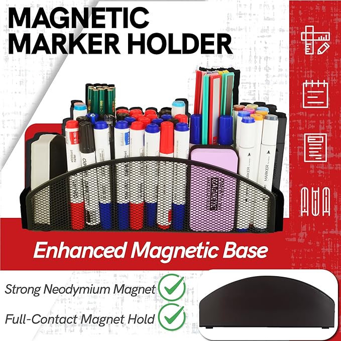 Heavy Duty Magnetic Storage Holder,5 Slots Magnetic Marker Storage Rack,10inch Large Magnetic Pen Holder for Whiteboard,Locker,Workshop(1 Pack)