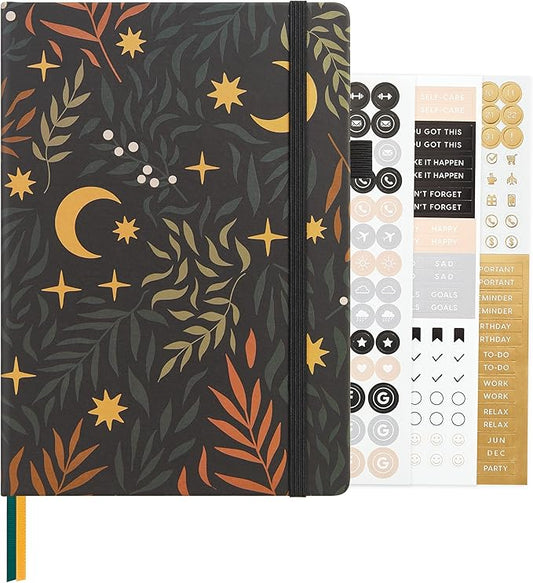 &And Per Se Dotted Journal Notebook, A5 Hardcover Aesthetic Dotted Notebook – 160 Pages 100gsm Thick Dot Grid Paper, 3 Sticker Sheets – Gift-Ready Journaling Kit for Women (Lunar Leaf)
