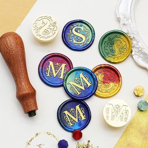 SWANGSA Initial Alphabet J Wax Seal Stamp Kit, Classic Retro Letter Sealing Stamp with 200pcs Sealing Wax Beads Kit for Wedding Invitations Cards Envelopes (J)