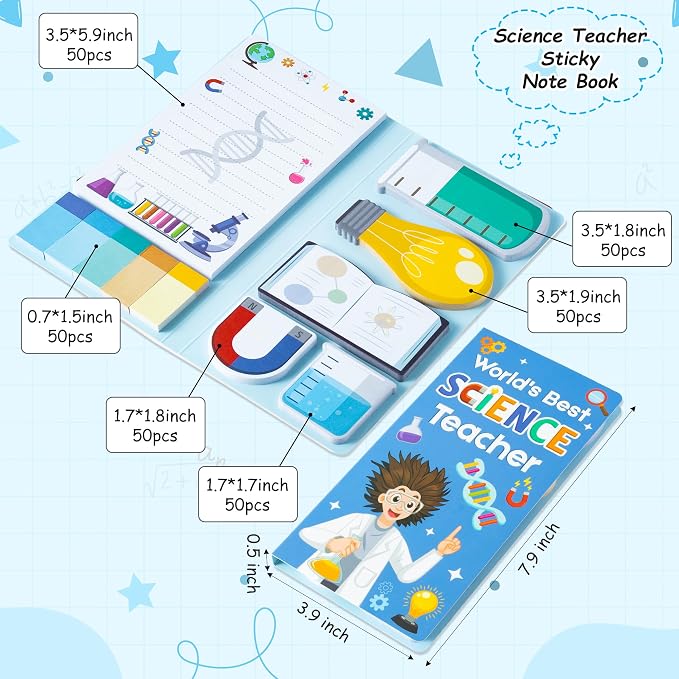 B1ykin Cute Sticky Notes Set - World’s Best Science Teacher Self-Stick Notes Pad, 550 Sheets Writing Memo Pages Sticky Notepad for Appreciation Gifts, School Office Party Supplies (Science Teacher)